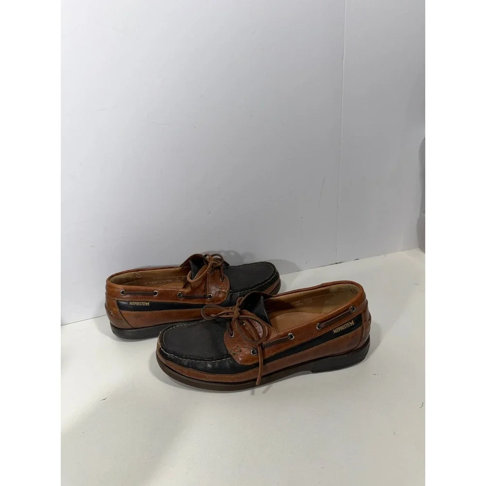 Mephisto Spinnaker Mens 10.5 US Brown Navy Leather Boat Shoes Made in Croatia
